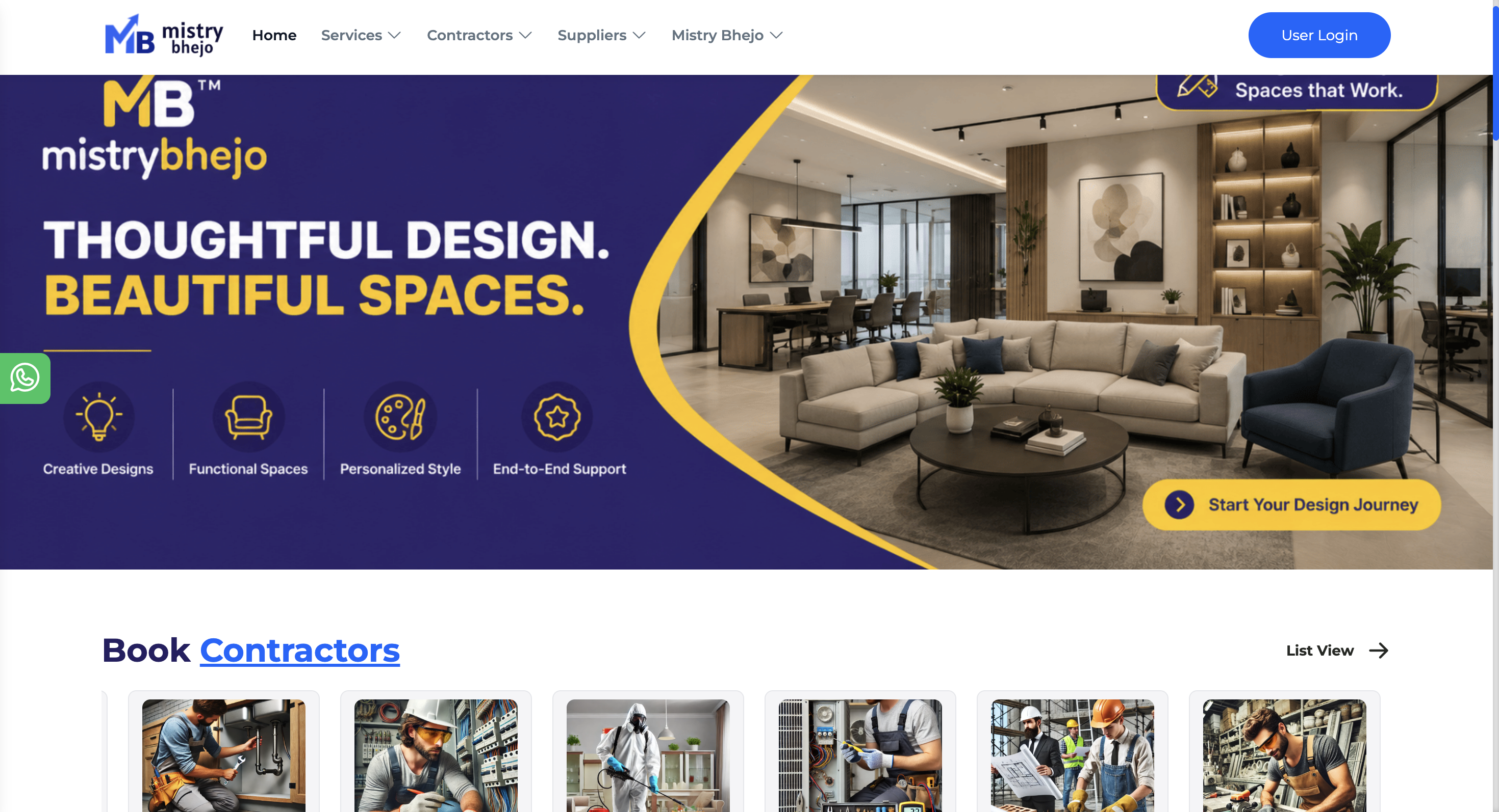 Mistry Bhejo contractor and interior services marketplace portfolio image